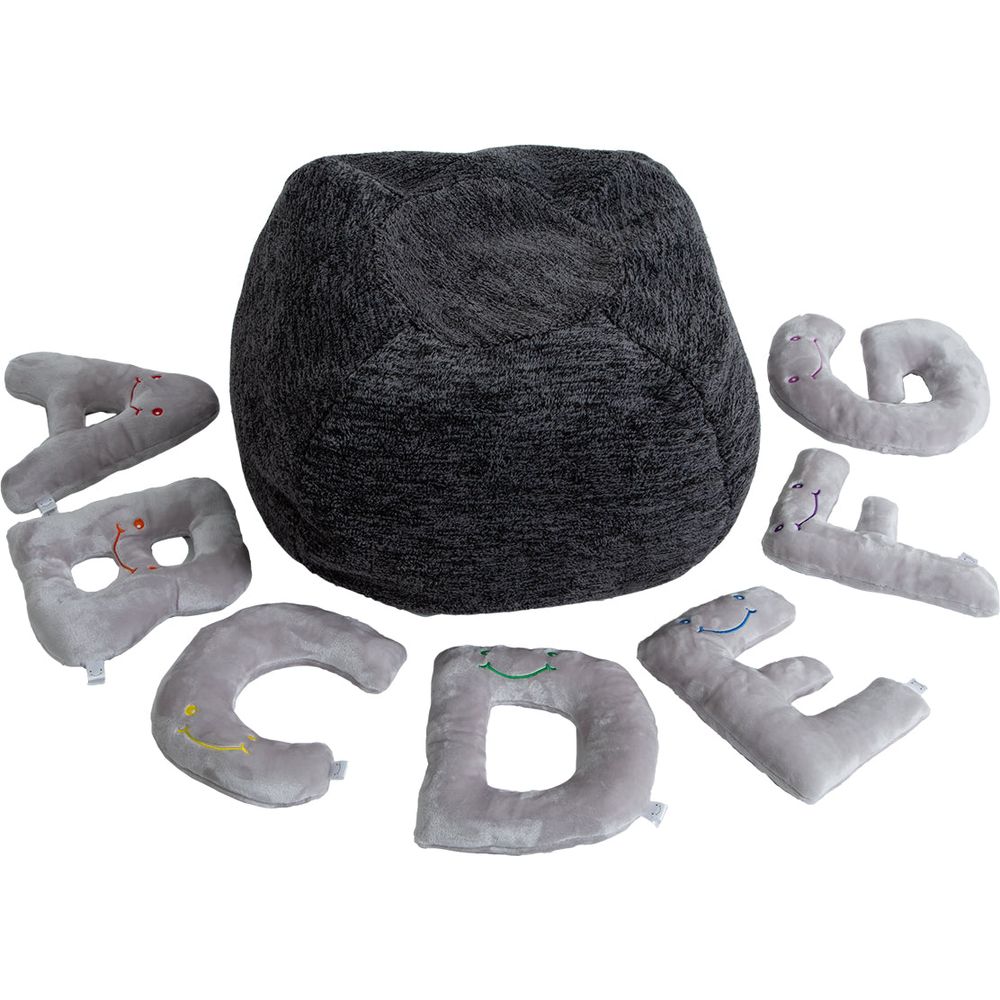 Alphabet Plush Mini Set - Dove Grey Letters with Dark Grey Bag
