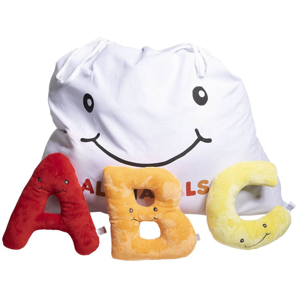 Alphabet Plush Set - Rainbow Letters with White Drawstring Bag