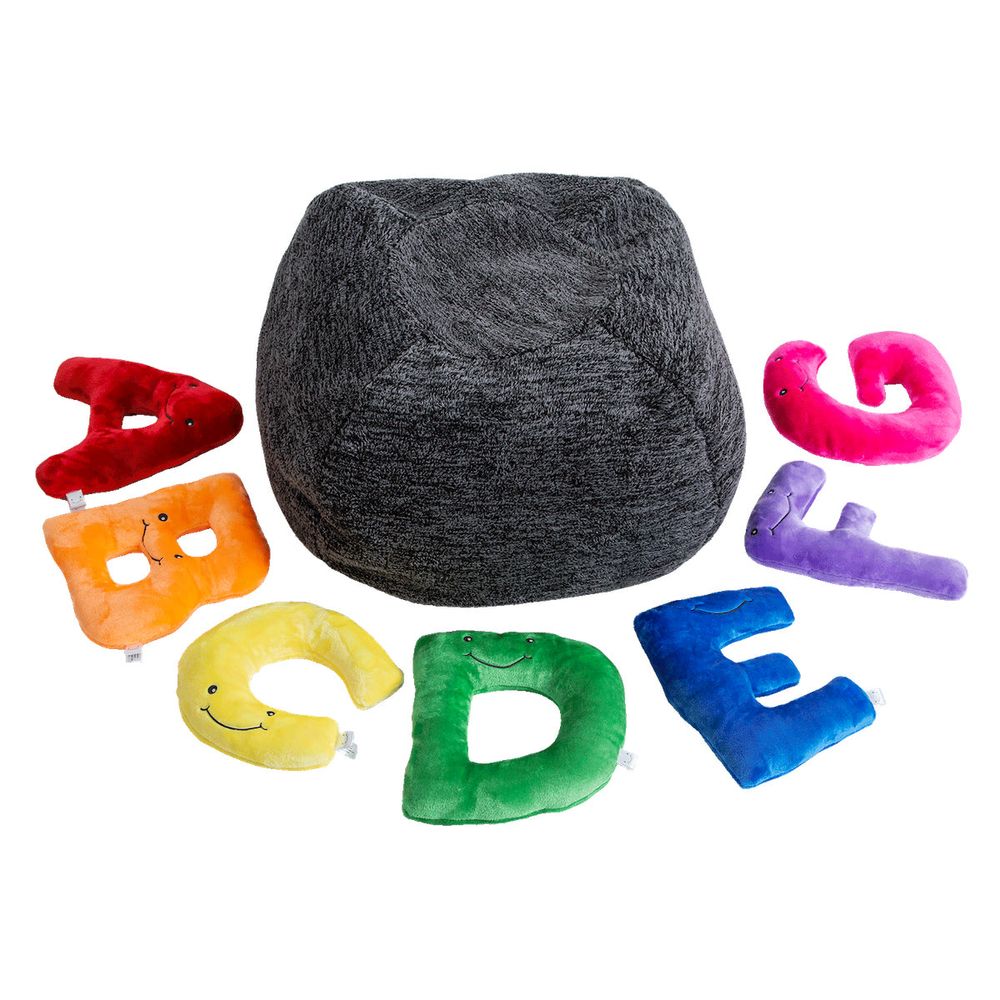 Alphabet Plush Set - Rainbow Letters with Dark Grey Bag