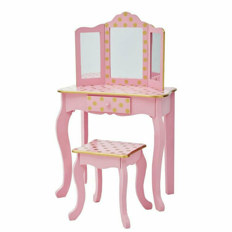 Gisele Polka Dot Vanity with Mirror & Stool - Pink
