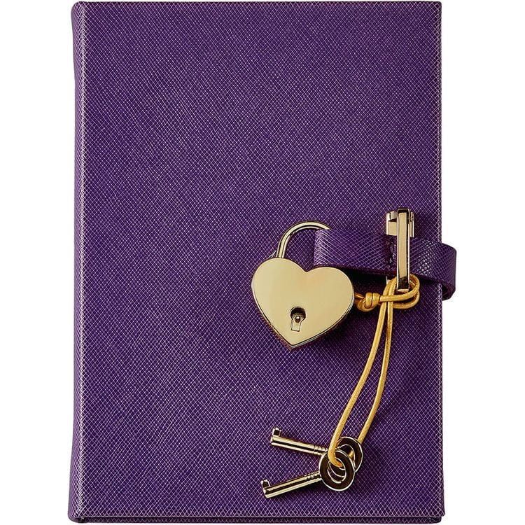 Heart Lock Journal in Purple Saffiano Leather