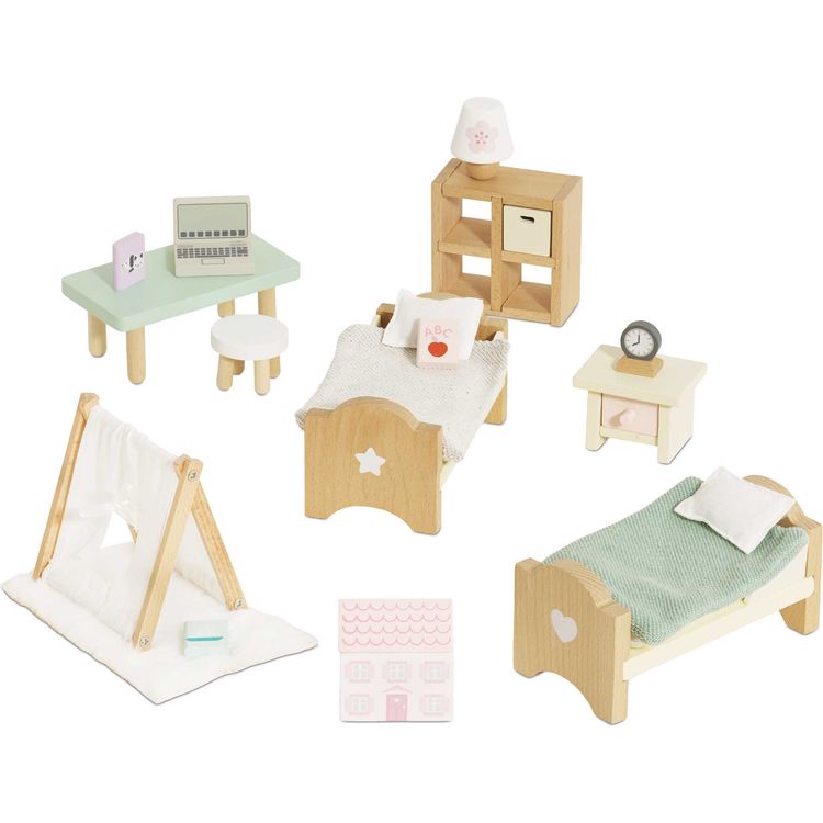 Wooden Dollhouse 24 Piece Child's Bedroom Furniture Set