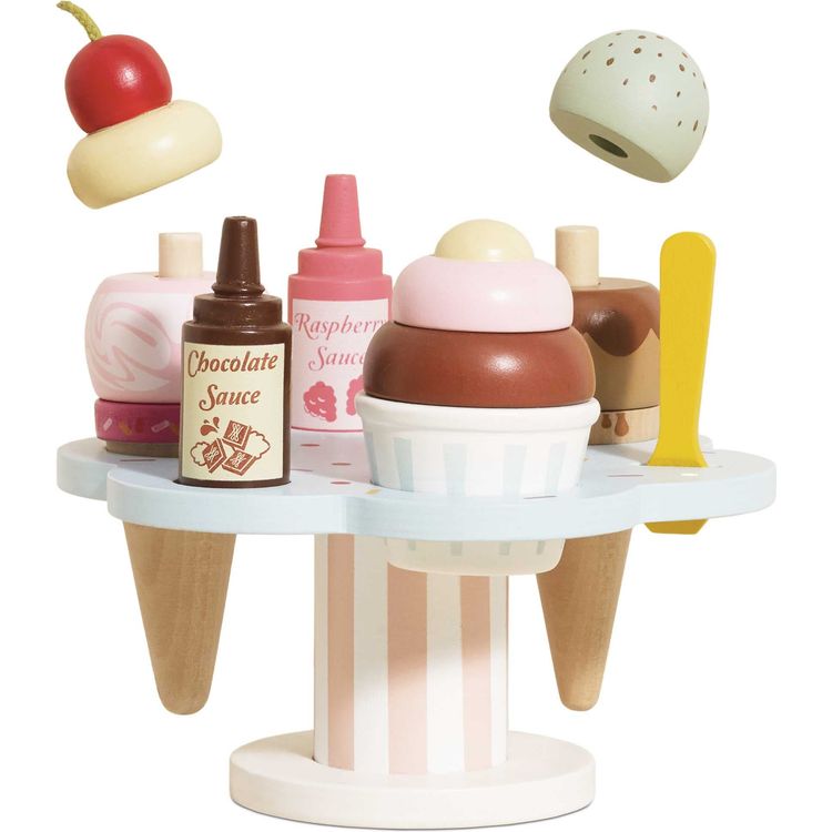 Wooden Ice Cream Stand & Toppings